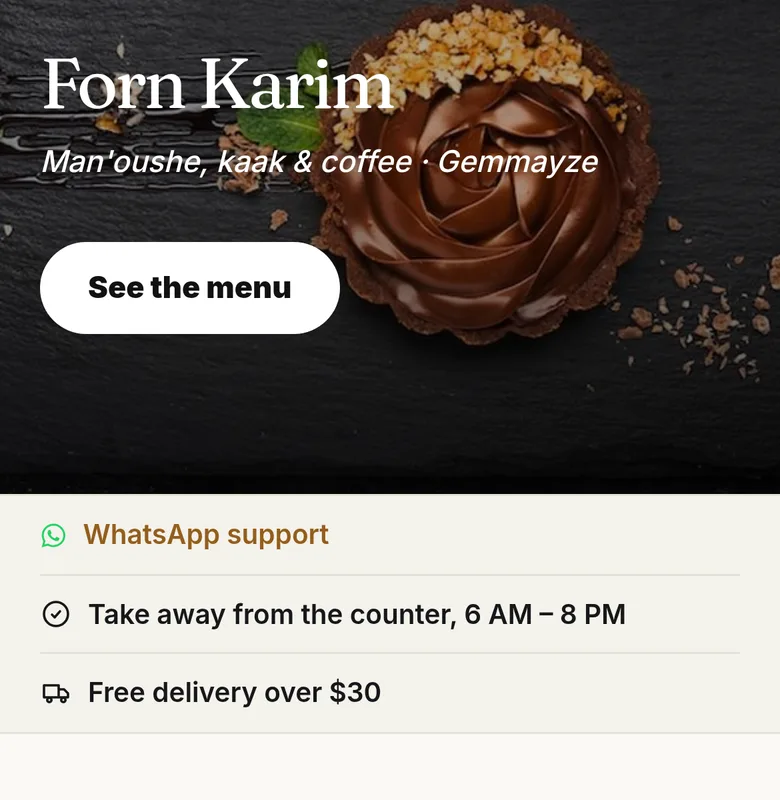 A forn’s menu on a phone: items with prices, ordered straight from the page.